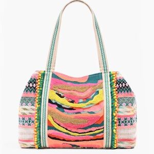 NWT America & Beyond DAPHNE EMBELLISHED MULTI-COLORED HAND BEADED TOTE
